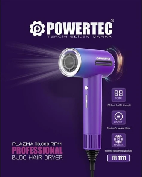 Powertec TR-1111 Delux Plazma Digital Fön Makinası ürün görseli