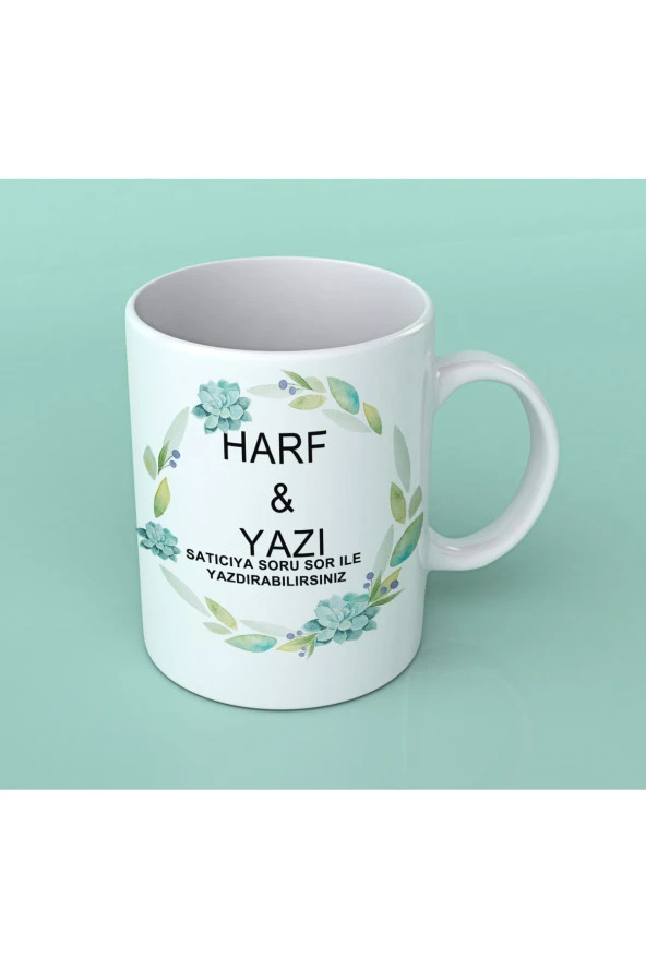 Çiçekler Içinde Harf Özel Tasarım Çay Kahve Kupası