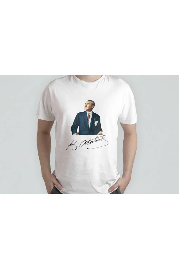 Atatürk Baskılı Beyaz Unısex T-shırt - 2