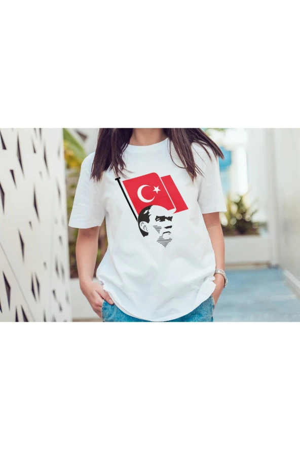 Atatürk Baskılı Beyaz Unısex T-shırt