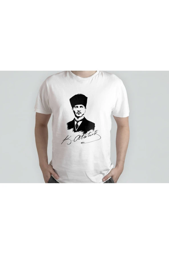 Atatürk Baskılı Beyaz Unısex T-shırt - 2