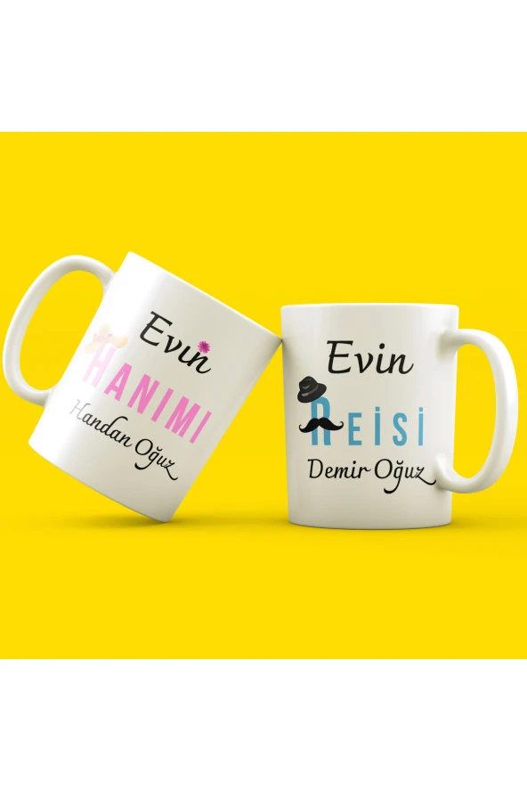 EVİN REİSİ EVİN HANIMI 2 ADET ÇAY KAHVE KUPASI V2