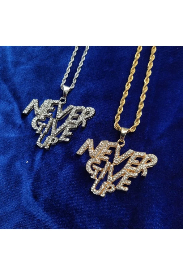 Iced Taşlı Never Give Up Kolye - 2