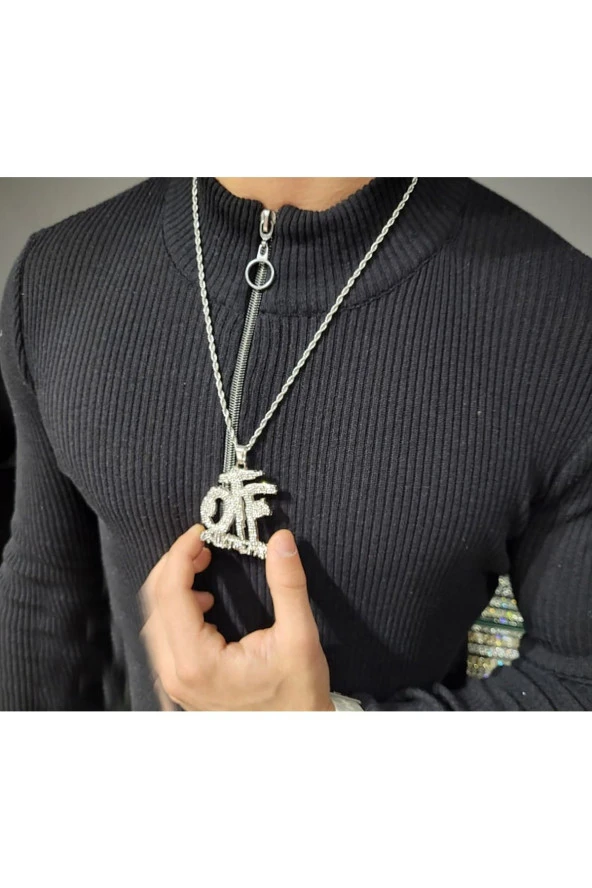 Iced Taşlı Otf Kolye Silver Renk