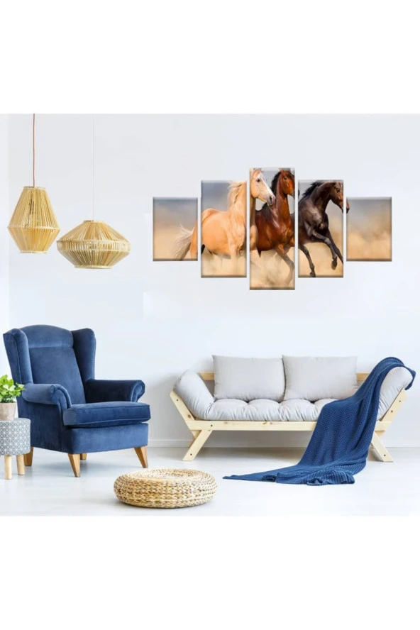 KANVAS TABLO ATLAR 5 PARÇA - 2