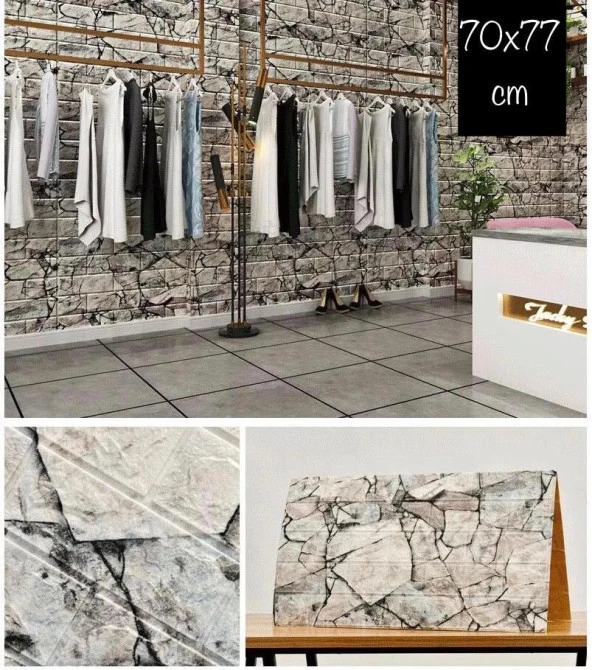 Renkli Duvarlar Kendinden Yapışkanlı Kayrak Taş Desen 3D Duvar Kağıdı Paneli - 2
