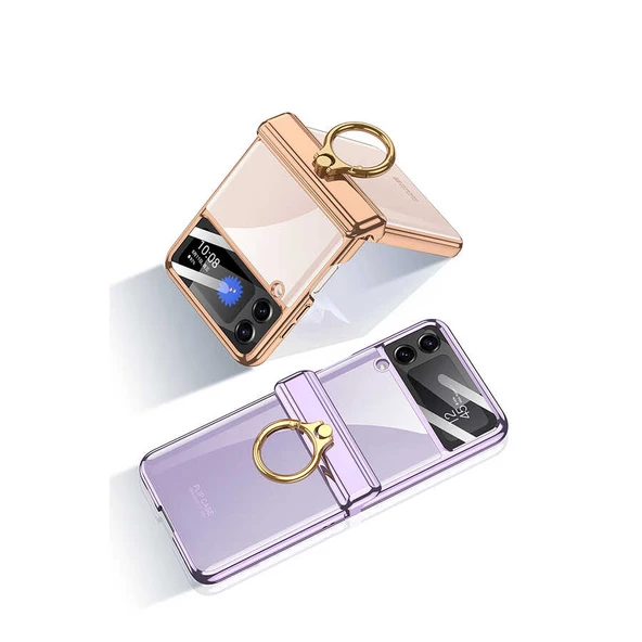 Samsung Galaxy Z Flip 4 Kılıf Kıpta Lens Korumalı Yüzüklü Birleşik Kapak - Resim 4