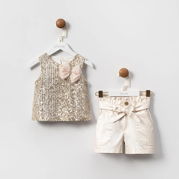 Kız Çocuk Şortlu Payetli 2 Li Bayramlık Takım - 9