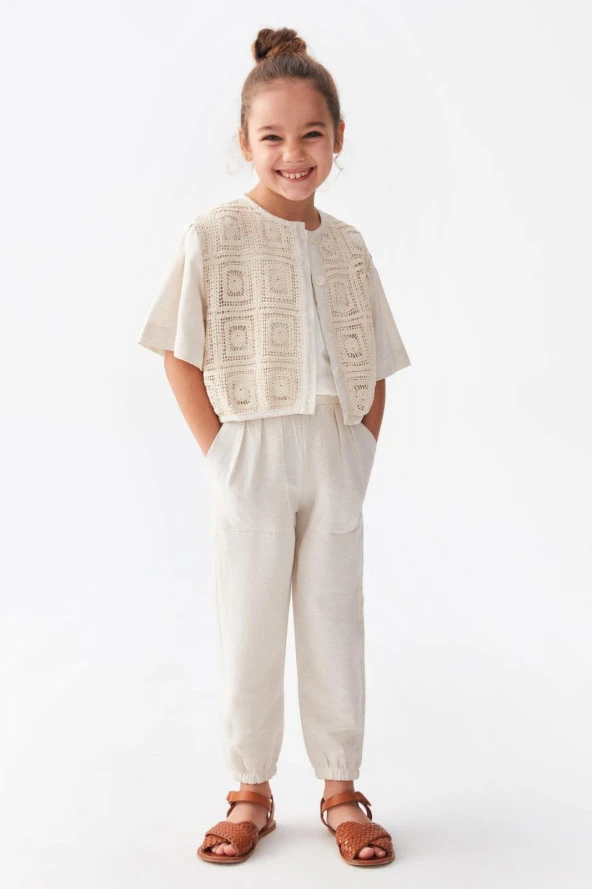 NK KİDS Kız Çocuk Mocca Keten Mevsimlik Ceket 36545 - Resim 7