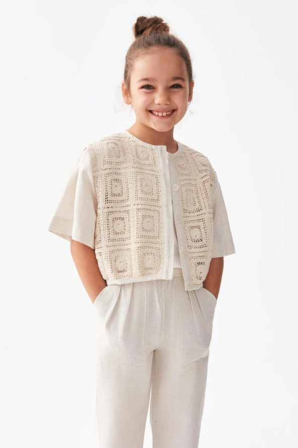 NK KİDS Kız Çocuk Mocca Keten Mevsimlik Ceket 36545 - Resim 8