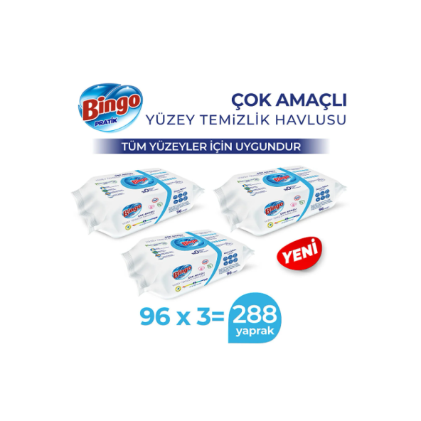 Bingo Pratik Yüzey Temizlik Havlusu Beyaz Sabun 96x3 (288 YAPRAK)