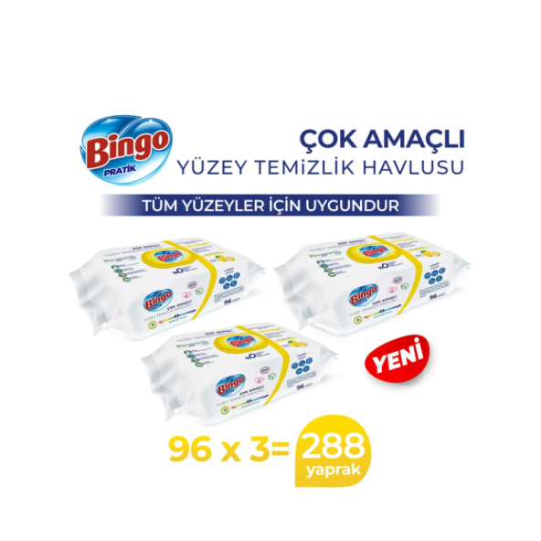 Bingo Pratik Yüzey Temizlik Havlusu Limon Kokulu 96x3 (288 YAPRAK)