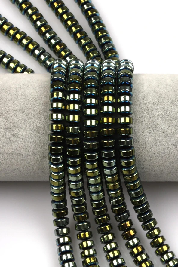 Su Yeşili Renkli Hematit Dizi 4 x 8 mm Rondel Kesim ürün görseli