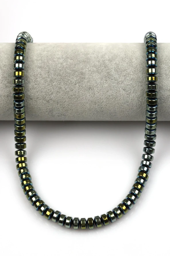 Su Yeşili Renkli Hematit Dizi 4 x 8 mm Rondel Kesim - Resim 2