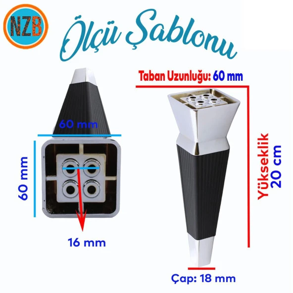 Mobilya Oturma Grubu Kanepe Sehpa TV Ünitesi Koltuk Ayağı Baza Ayakları Siyah Krom 20 cm - Resim 2