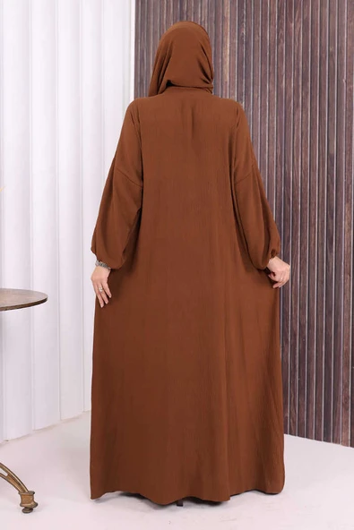 Şallı Namaz Elbisesi 3857 Kahverengi - Resim 5