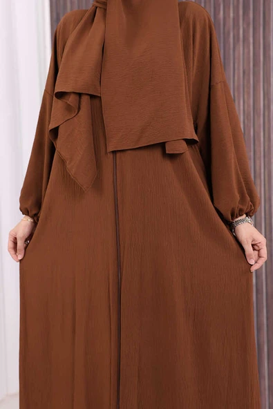 Şallı Namaz Elbisesi 3857 Kahverengi - Resim 7