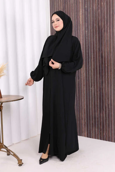 Şallı Namaz Elbisesi 3857 Siyah - Resim 2