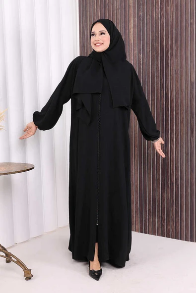 Şallı Namaz Elbisesi 3857 Siyah - Resim 4