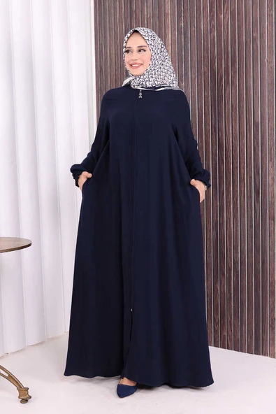 Fermuarlı Kol Manşetleri Büzgülü Mevlana Ferace 6007 Lacivert ürün görseli