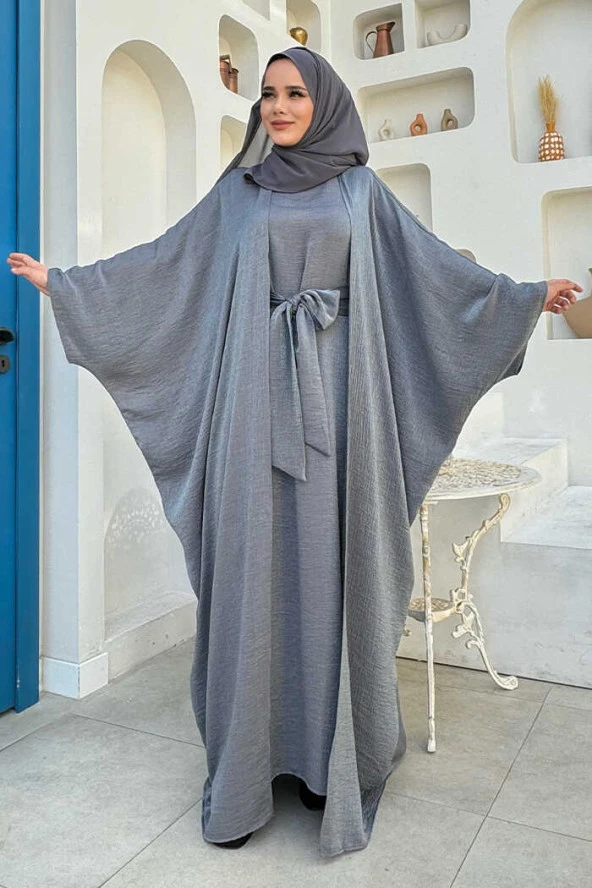 Yarasakol Abayalı Elbise Takım 8497 Füme