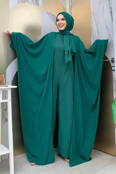 Şalıyla Birlikte Tulum ve Abaya İkili Takım 8519 Zümrüt ürün görseli