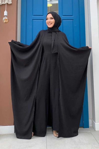 Şalıyla Birlikte Tulum ve Abaya İkili Takım 8519 Siyah