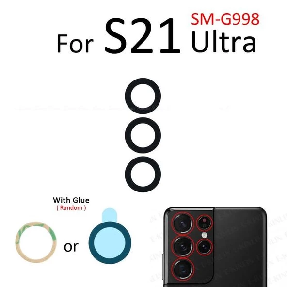 Tkgz Samsung Galaxy S21 ULTRA Arka Kamera Camı Lens Yapışkanlı