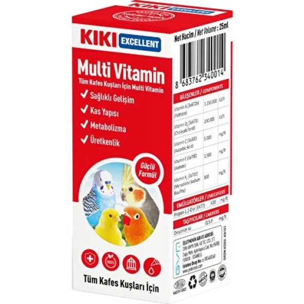 Kiki Excellent Kuş Yavru Kuşlar Için Multi Vitamin 25 Ml. KB109