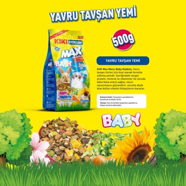 Kıkı Excellent Kemirgen Max Menu Baby Rabbits Yavru Tavşan Yemi 500 Gr. KG303 - 2