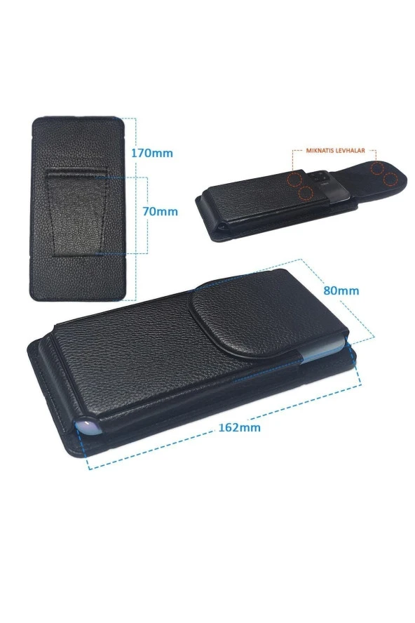 Kemere Takılan Telefon Kılıfı Dik Bel Kemer Kılıfları Kapaklı Mıknatıslı 16.2 X 8 Cm - Resim 2