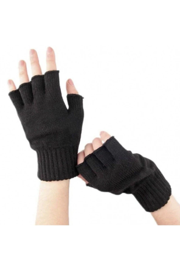 Unisex Parmaksız Kesik Yarım Parmak Kışlık Örme Triko Eldiven - 2