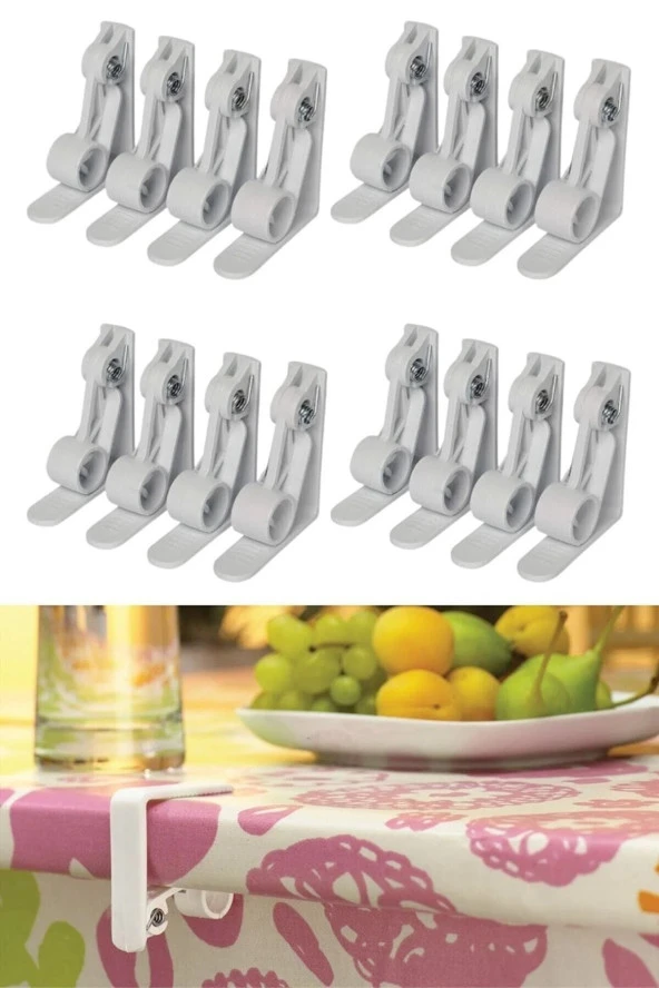 Plastik Masa Mandalı Maşası Yaylı Masa Örtüsü Tutucu 16 Adet ürün görseli