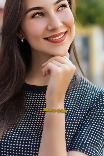 Sarı Kalsit Bileklik Makrome Ayarlı 465-1 - 2