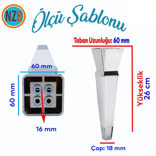 Mobilya Oturma Grubu Kanepe Sehpa TV Ünitesi Koltuk Ayağı Baza Ayakları Beyaz Krom 26 cm - Resim 2