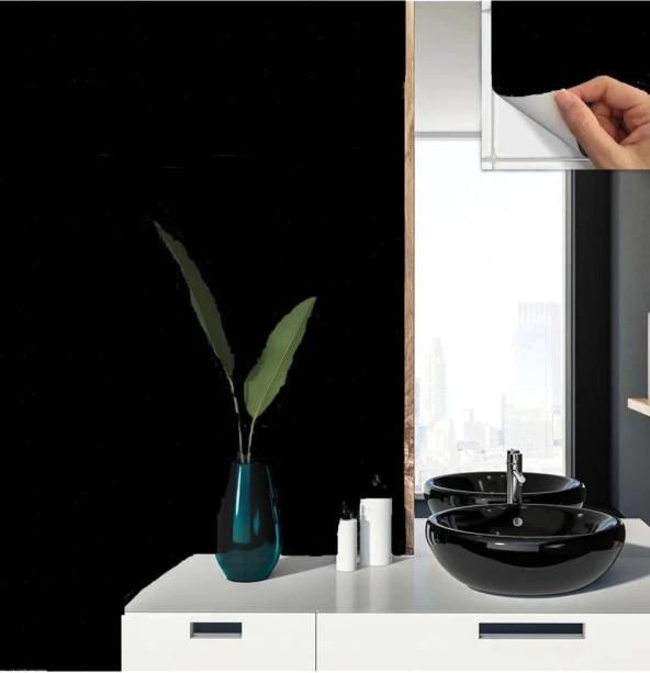 Renkli Duvarlar 1m2 30x30 Cm (11 ADET) Kendinden Yapışkanlı Shıny Düz Siyah Parlak Duvar Ofis Mutfak Karosu Paneli - 2