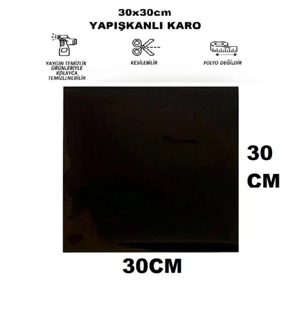 Renkli Duvarlar 1m2 30x30 Cm (11 ADET) Kendinden Yapışkanlı Shıny Düz Siyah Parlak Duvar Ofis Mutfak Karosu Paneli - 5