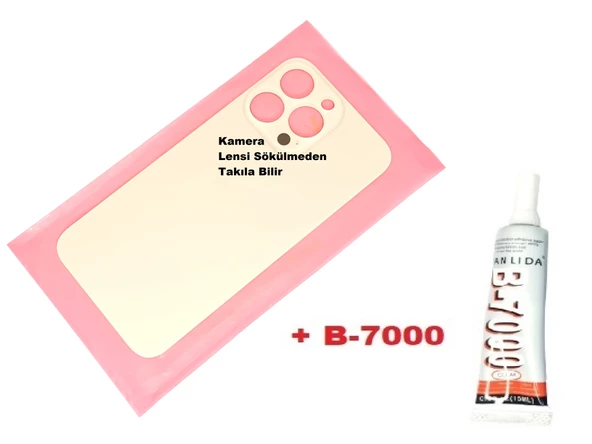 Tkgz İPhone 13 PRO Arka Pil Batarya Kapağı (CAM+B-7000) GOLD
