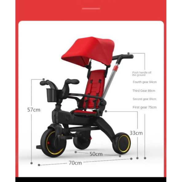 Maxi Taxi Trike Plus F3 Ebeveyn Kontrollü Katlanabilir Bisiklet Kırmızı - 4