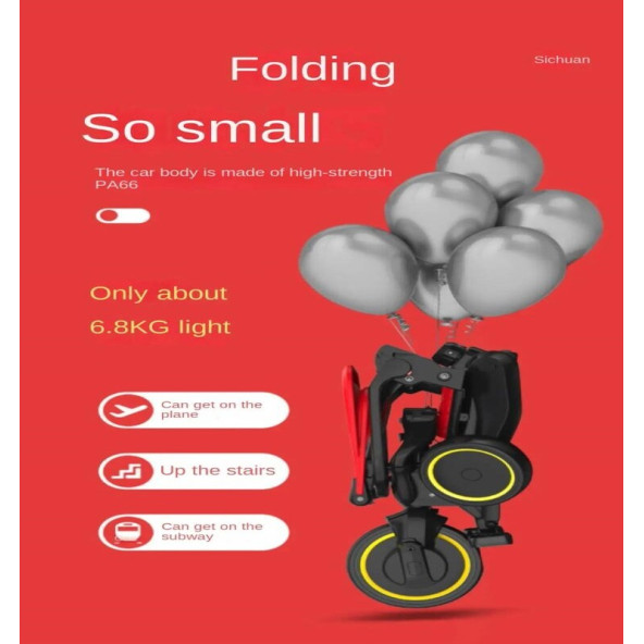 Maxi Taxi Trike Plus F3 Ebeveyn Kontrollü Katlanabilir Bisiklet Kırmızı - 6