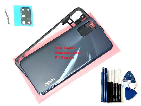 Tkgz Oppo A52 KASA Arka Pil Batarya Kapağı (TAMİR SETİ) SİYAH
