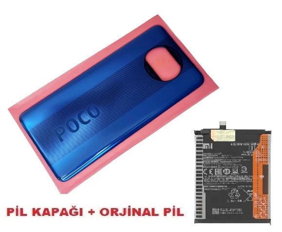 Tkgz Xiaomi POCO X3 / Poco X3 NFC Arka Kapak Batarya Pil Kapağı + PİL (CAM) MAVİ