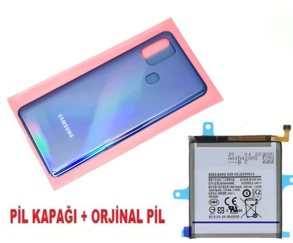 Tkgz Samsung Galaxy A21S A217 Arka Pil Batarya Kapağı + PİL MAVİ