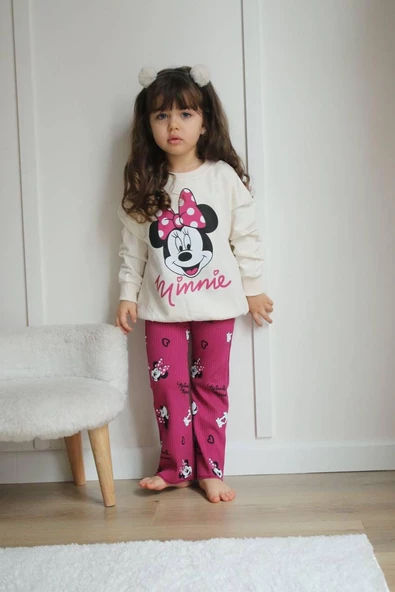KIZ ÇOCUK 2 İPLİK MİNNİE VE DUFFY DUCK DESENLİ İSPANYOL PAÇA TAKIM - 10