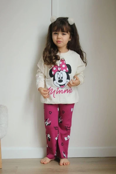 KIZ ÇOCUK 2 İPLİK MİNNİE VE DUFFY DUCK DESENLİ İSPANYOL PAÇA TAKIM - 9