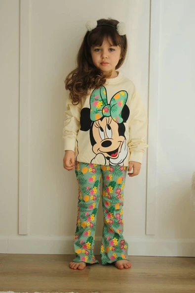 KIZ ÇOCUK 2 İPLİK MİNNİE VE DUFFY DUCK DESENLİ İSPANYOL PAÇA TAKIM - 7