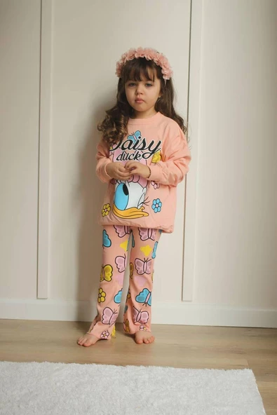 KIZ ÇOCUK 2 İPLİK MİNNİE VE DUFFY DUCK DESENLİ İSPANYOL PAÇA TAKIM - 3