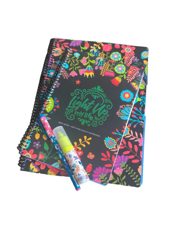 Gıpta Best Notes Spiralli Defter Set - Defter (2 Adet) + Kalem + Fosforlu Kalem - 2