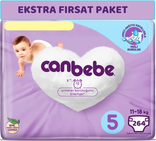 Canbebe Bebek Bezi Beden:5 (11-18Kg) Junior 264 Adet Ekstra Fırsat Pk