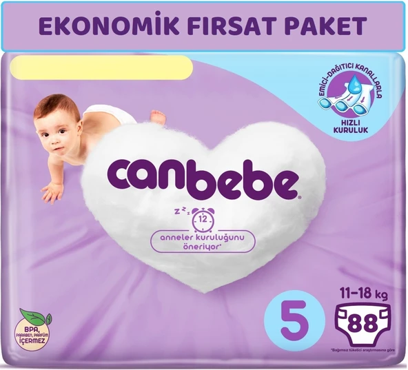 Canbebe Bebek Bezi Beden:5 (11-18Kg) Junior 88 Adet Ekonomik Fırsat Pk